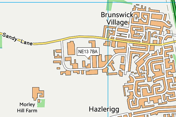 NE13 7BA map - OS VectorMap District (Ordnance Survey)