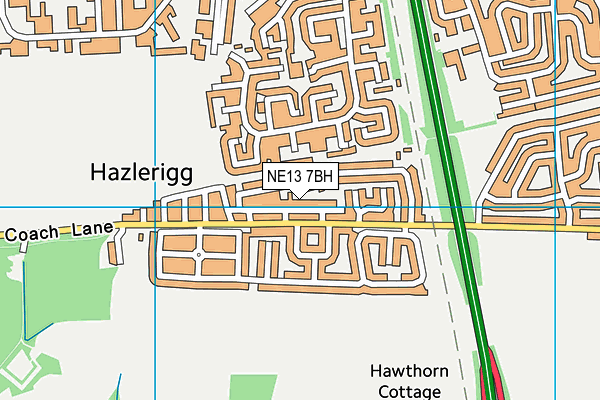 NE13 7BH map - OS VectorMap District (Ordnance Survey)