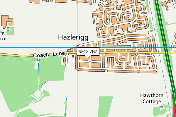 NE13 7BZ map - OS VectorMap District (Ordnance Survey)