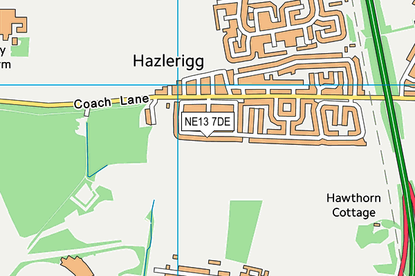 NE13 7DE map - OS VectorMap District (Ordnance Survey)