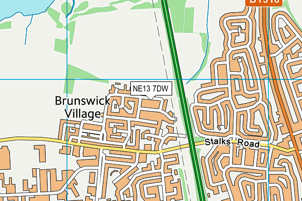 NE13 7DW map - OS VectorMap District (Ordnance Survey)