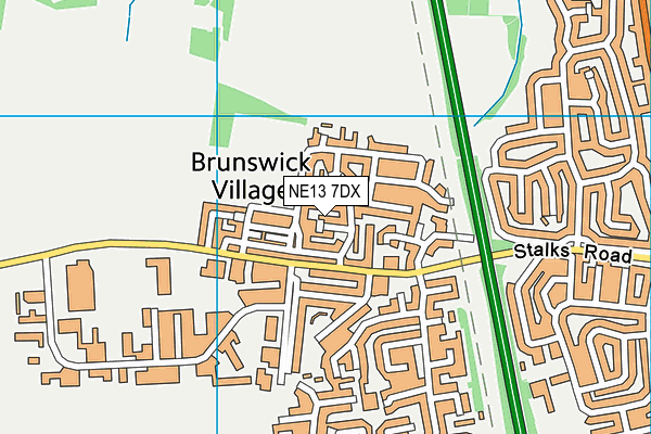 NE13 7DX map - OS VectorMap District (Ordnance Survey)