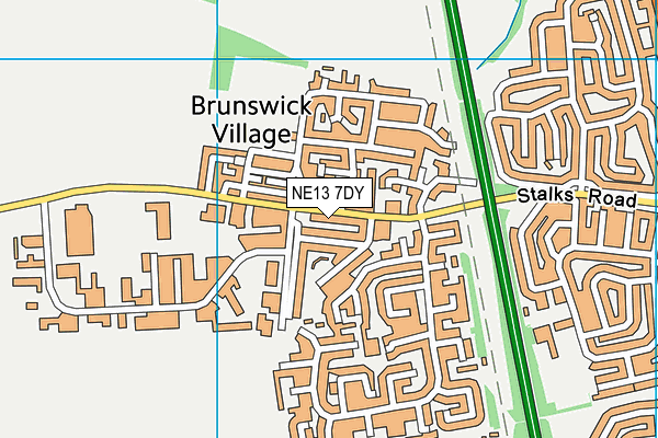 NE13 7DY map - OS VectorMap District (Ordnance Survey)