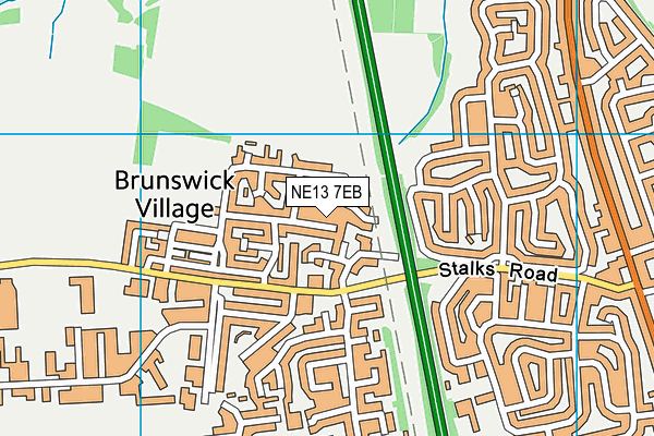 NE13 7EB map - OS VectorMap District (Ordnance Survey)