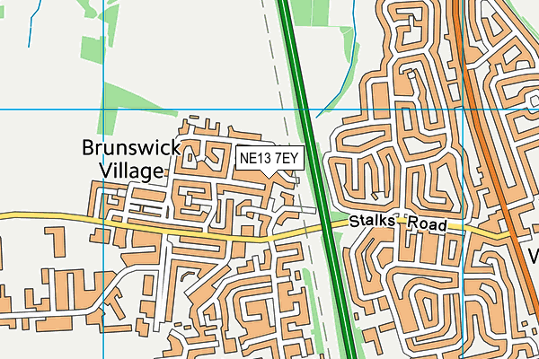 NE13 7EY map - OS VectorMap District (Ordnance Survey)