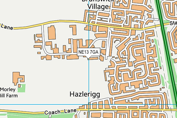 NE13 7GA map - OS VectorMap District (Ordnance Survey)