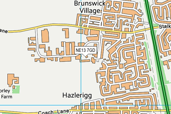 NE13 7GD map - OS VectorMap District (Ordnance Survey)