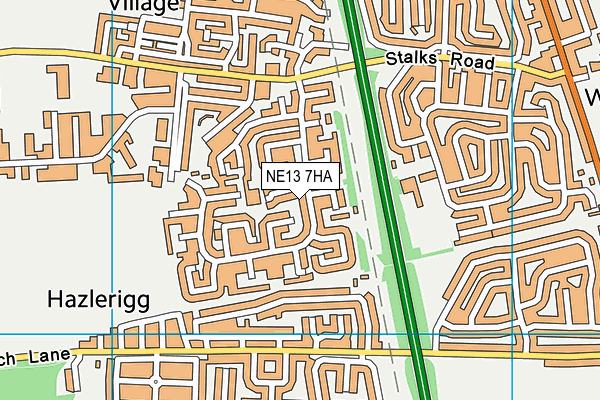 NE13 7HA map - OS VectorMap District (Ordnance Survey)