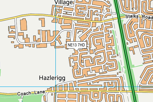NE13 7HD map - OS VectorMap District (Ordnance Survey)
