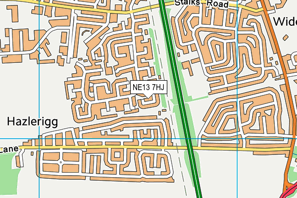 NE13 7HJ map - OS VectorMap District (Ordnance Survey)
