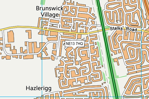 NE13 7HQ map - OS VectorMap District (Ordnance Survey)