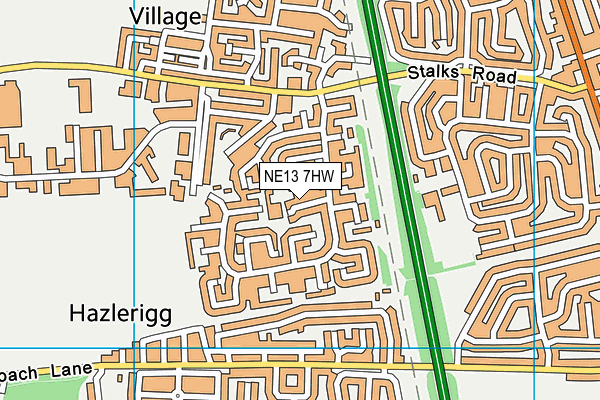 NE13 7HW map - OS VectorMap District (Ordnance Survey)
