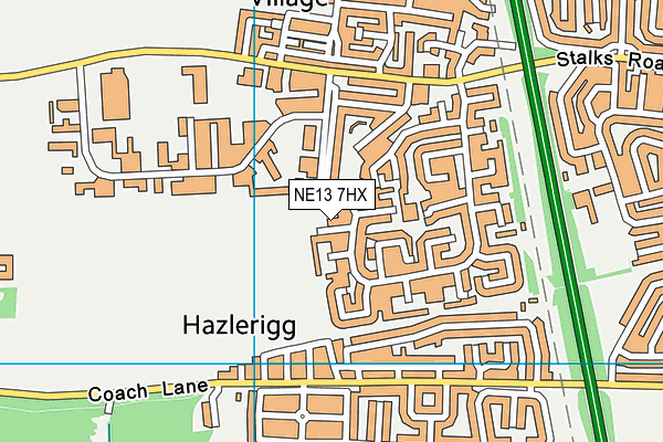 NE13 7HX map - OS VectorMap District (Ordnance Survey)