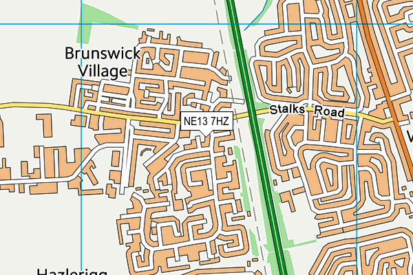 NE13 7HZ map - OS VectorMap District (Ordnance Survey)