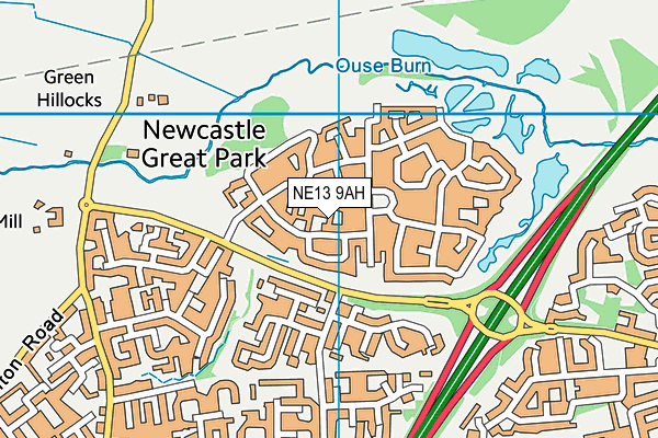 NE13 9AH map - OS VectorMap District (Ordnance Survey)