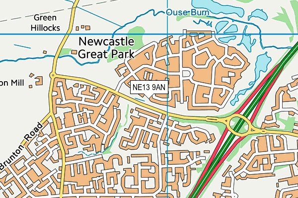 NE13 9AN map - OS VectorMap District (Ordnance Survey)