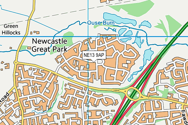 NE13 9AP map - OS VectorMap District (Ordnance Survey)