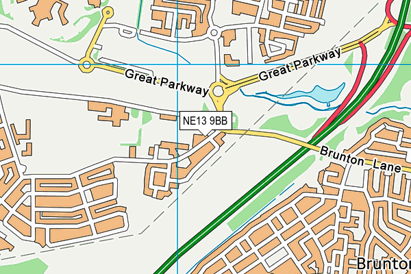 NE13 9BB map - OS VectorMap District (Ordnance Survey)