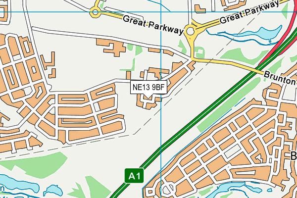 NE13 9BF map - OS VectorMap District (Ordnance Survey)