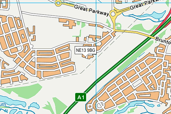 NE13 9BG map - OS VectorMap District (Ordnance Survey)