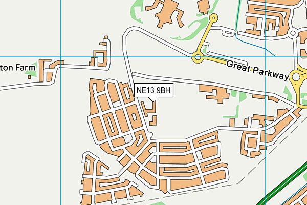 NE13 9BH map - OS VectorMap District (Ordnance Survey)