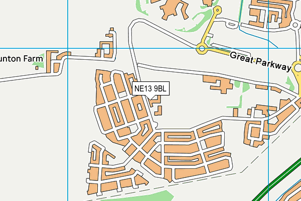 NE13 9BL map - OS VectorMap District (Ordnance Survey)
