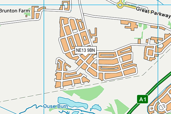 NE13 9BN map - OS VectorMap District (Ordnance Survey)