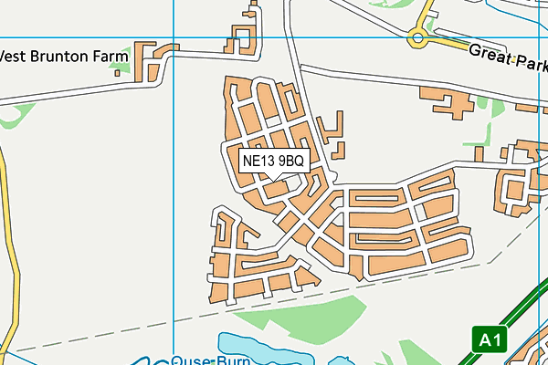 NE13 9BQ map - OS VectorMap District (Ordnance Survey)