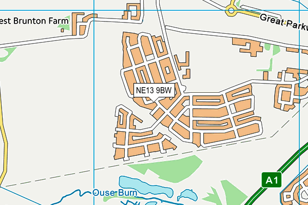 NE13 9BW map - OS VectorMap District (Ordnance Survey)