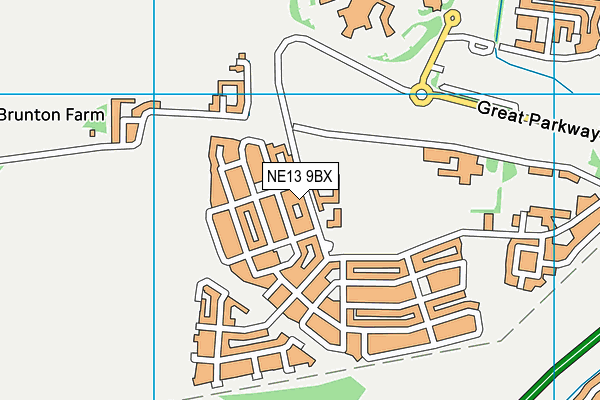 NE13 9BX map - OS VectorMap District (Ordnance Survey)