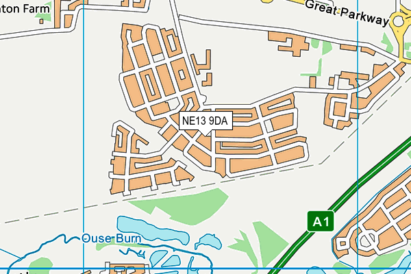NE13 9DA map - OS VectorMap District (Ordnance Survey)