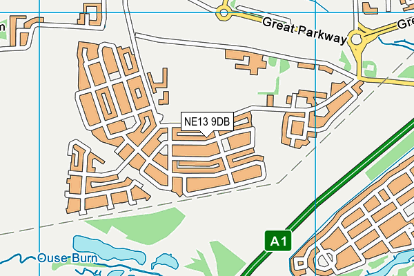 NE13 9DB map - OS VectorMap District (Ordnance Survey)