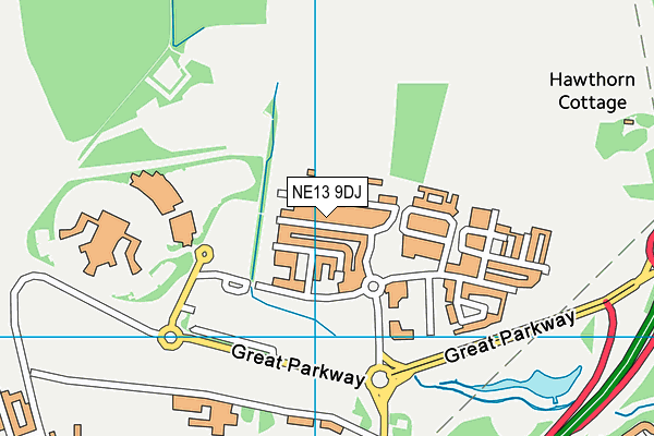 NE13 9DJ map - OS VectorMap District (Ordnance Survey)