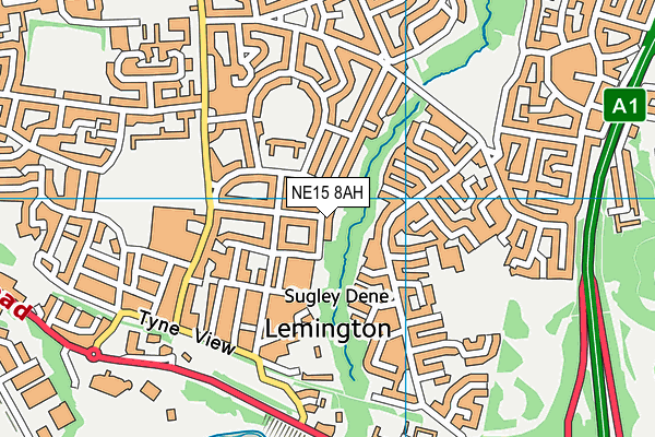 NE15 8AH map - OS VectorMap District (Ordnance Survey)