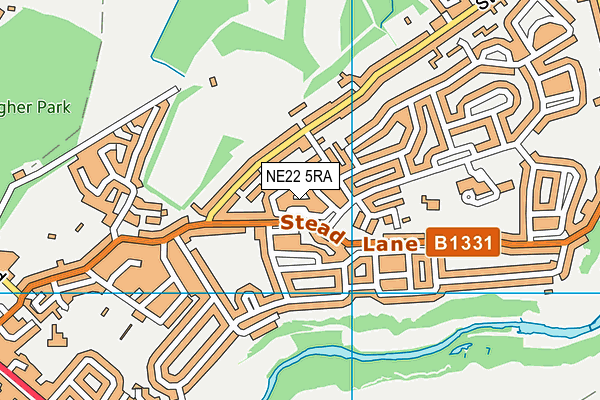 NE22 5RA map - OS VectorMap District (Ordnance Survey)