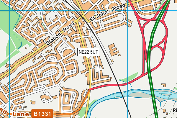 NE22 5UT map - OS VectorMap District (Ordnance Survey)