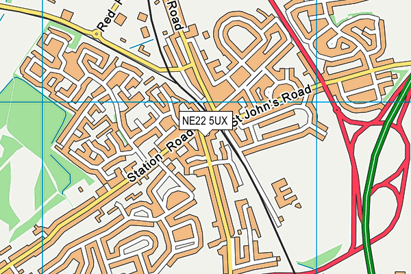 NE22 5UX map - OS VectorMap District (Ordnance Survey)