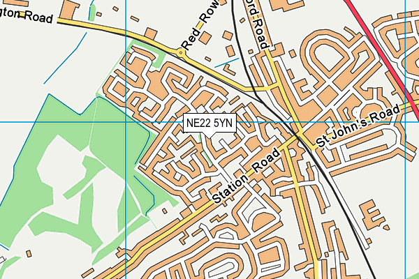 NE22 5YN map - OS VectorMap District (Ordnance Survey)