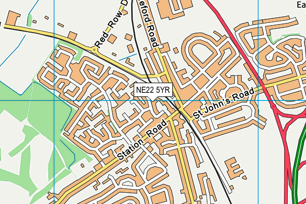 NE22 5YR map - OS VectorMap District (Ordnance Survey)