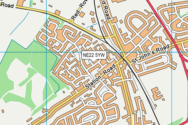 NE22 5YW map - OS VectorMap District (Ordnance Survey)