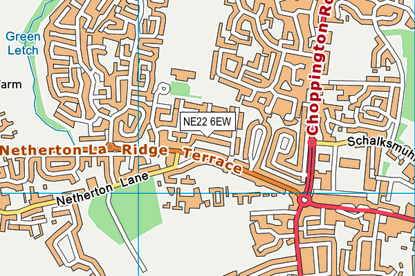 NE22 6EW map - OS VectorMap District (Ordnance Survey)