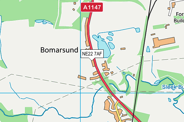 NE22 7AF map - OS VectorMap District (Ordnance Survey)