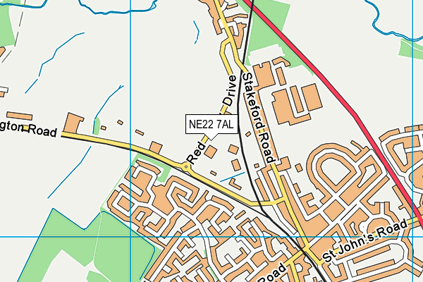 NE22 7AL map - OS VectorMap District (Ordnance Survey)