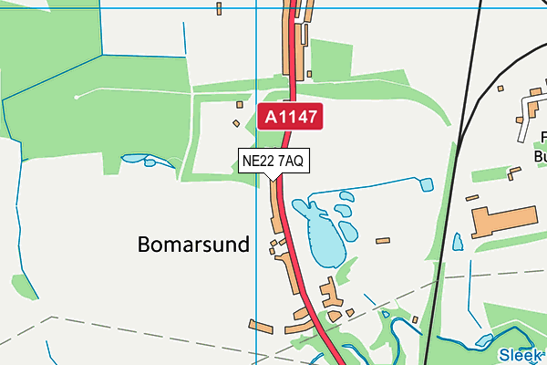 NE22 7AQ map - OS VectorMap District (Ordnance Survey)