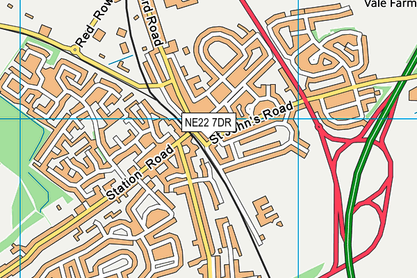 NE22 7DR map - OS VectorMap District (Ordnance Survey)