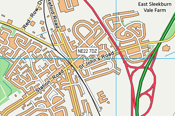 NE22 7DZ map - OS VectorMap District (Ordnance Survey)