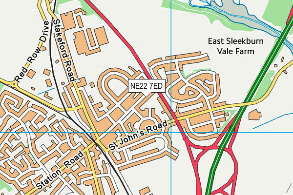 NE22 7ED map - OS VectorMap District (Ordnance Survey)