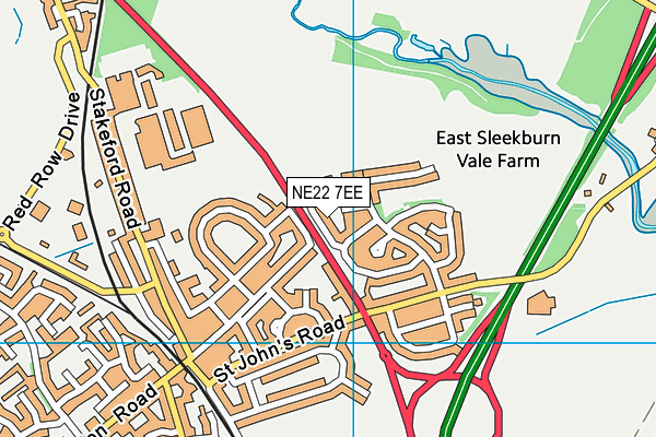 NE22 7EE map - OS VectorMap District (Ordnance Survey)