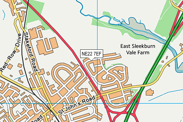 NE22 7EF map - OS VectorMap District (Ordnance Survey)