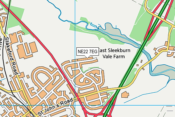 NE22 7EG map - OS VectorMap District (Ordnance Survey)